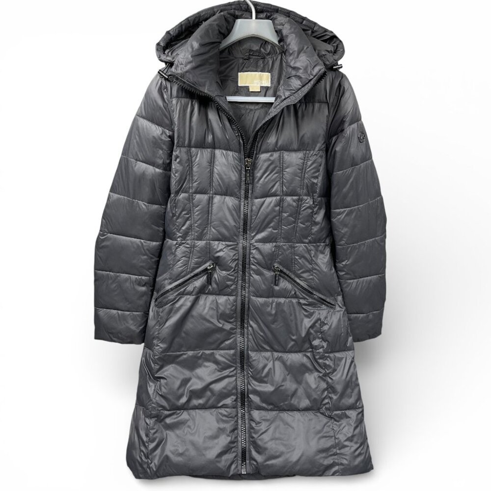 Michael Kors Gray Hooded Long Puffer Removable Hood Coat Jacket Parka Women's XS
